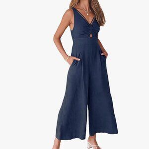 Navy Sleeveless Linen Jumpsuit